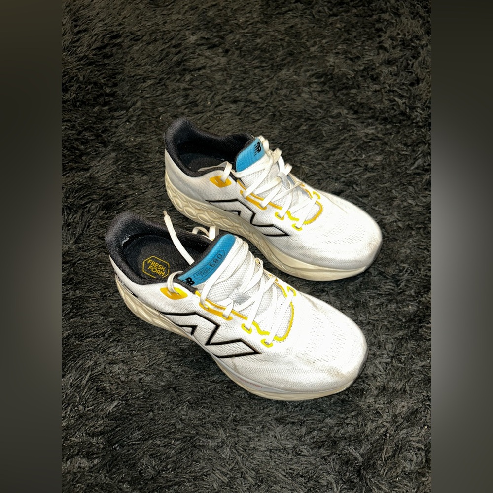 New Balance White and Yellow Athletic Sneakers